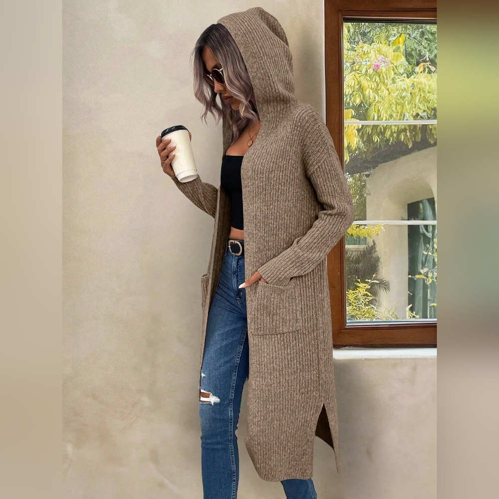 Dual Pocket Split Hem Hooded Duster Cardigan NWT 
Im too short to wear it lol